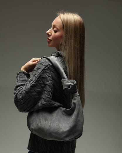Handmade Natural Suede Hobo Bag Gray Gift for Her