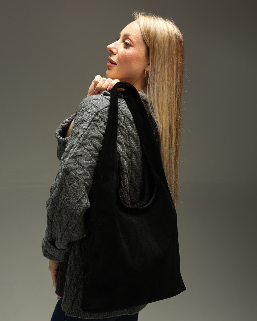 Womens Black Suede Shopper Bag Handmade Gift for Her Suede Tote