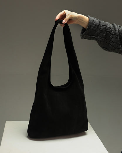 Womens Black Suede Shopper Bag Handmade Gift for Her Suede Tote