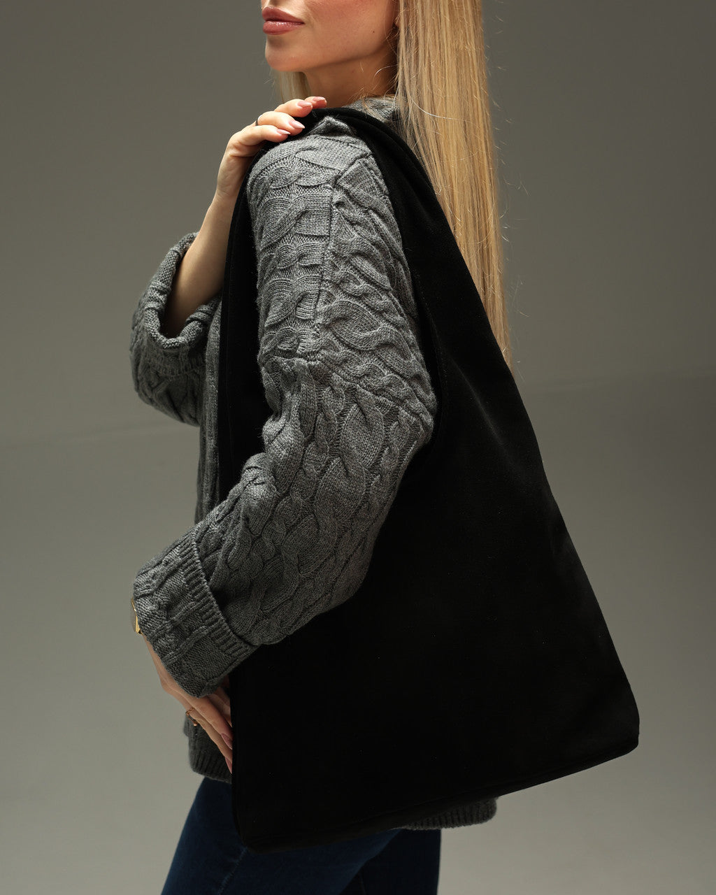 Womens Black Suede Shopper Bag Handmade Gift for Her Suede Tote