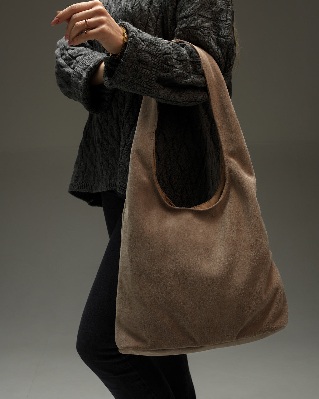 Handmade Beige Suede Shopper Bag Womens Tote Gift for Her