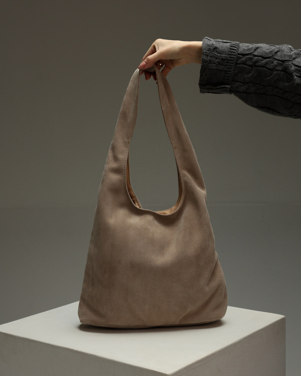 Handmade Beige Suede Shopper Bag Womens Tote Gift for Her