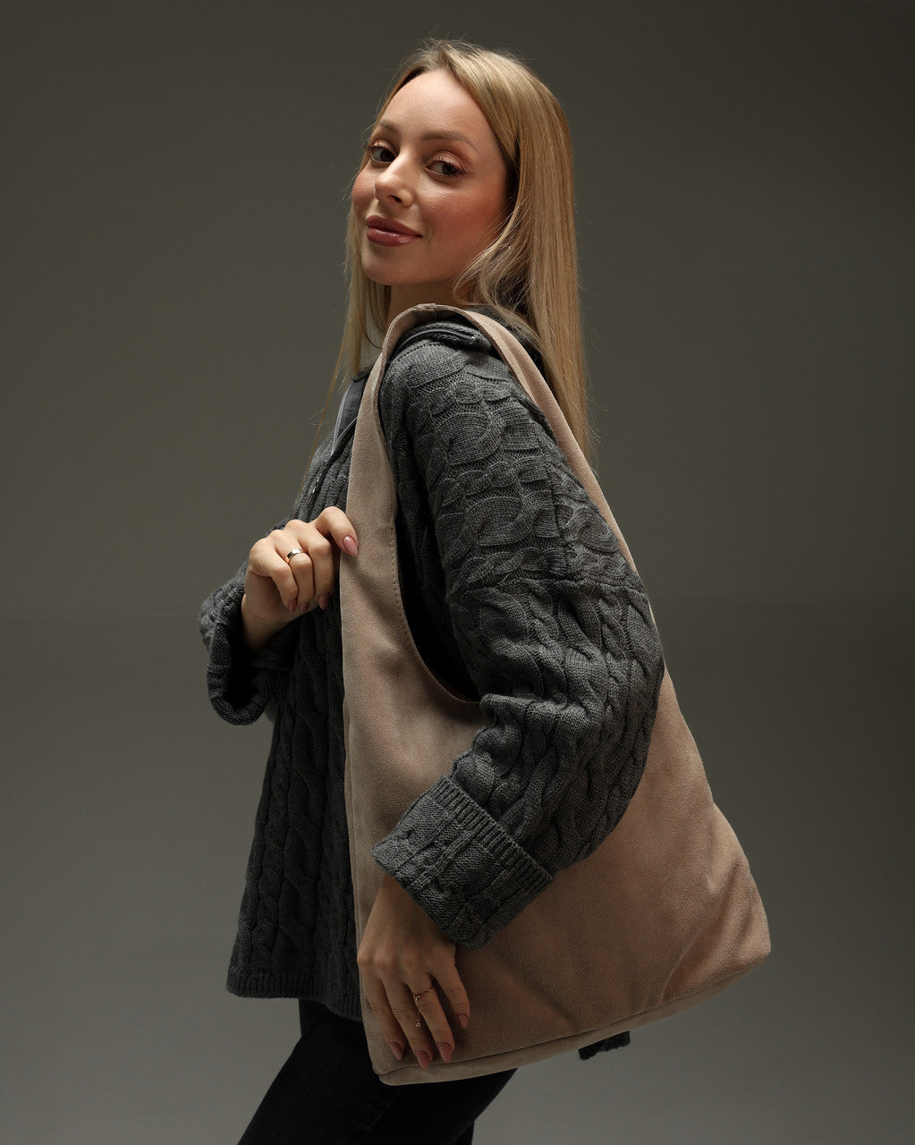 Handmade Beige Suede Shopper Bag Womens Tote Gift for Her