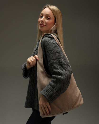 Handmade Beige Suede Shopper Bag Womens Tote Gift for Her