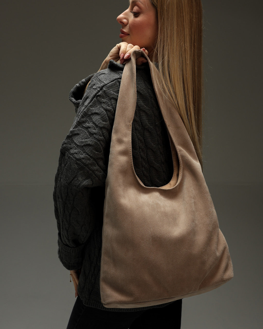 Handmade Beige Suede Shopper Bag Womens Tote Gift for Her