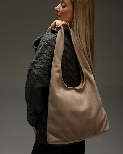 Handmade Beige Suede Shopper Bag Womens Tote Gift for Her