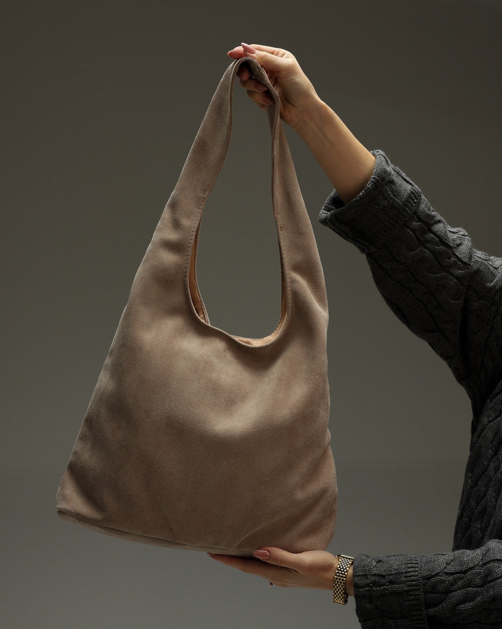 Handmade Beige Suede Shopper Bag Womens Tote Gift for Her