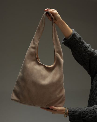 Handmade Beige Suede Shopper Bag Womens Tote Gift for Her