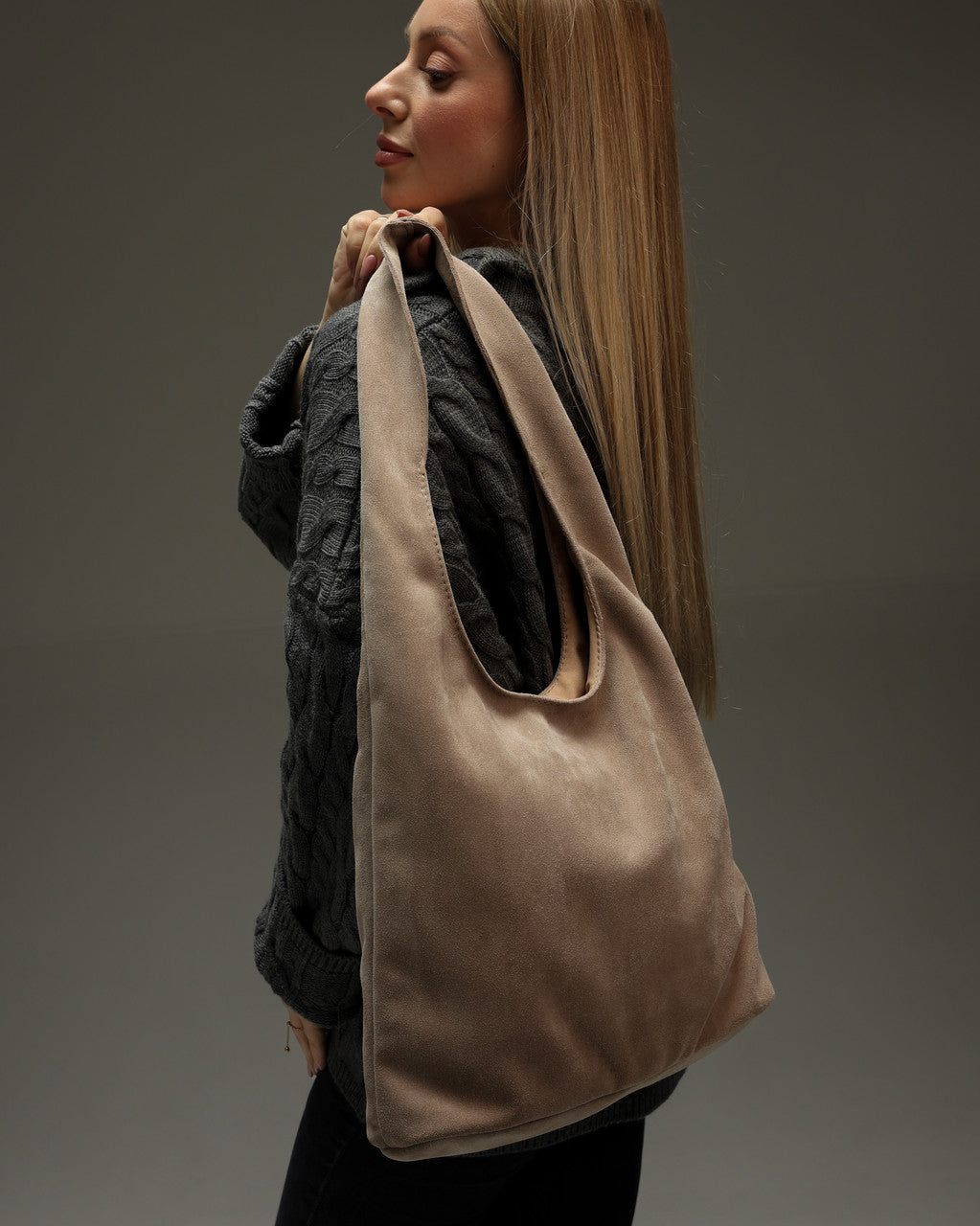 Handmade Beige Suede Shopper Bag Womens Tote Gift for Her