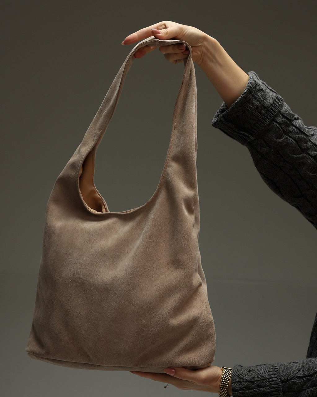Handmade Beige Suede Shopper Bag Womens Tote Gift for Her