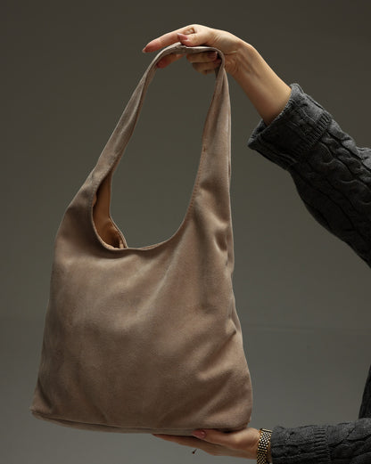 Handmade Beige Suede Shopper Bag Womens Tote Gift for Her