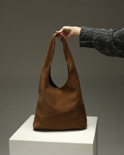 Womens Cappuccino Suede Shopper Bag Handmade Gift for Her