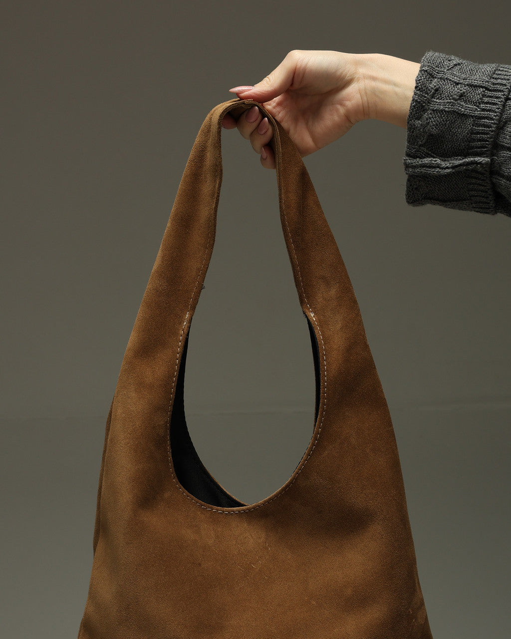 Womens Cappuccino Suede Shopper Bag Handmade Gift for Her