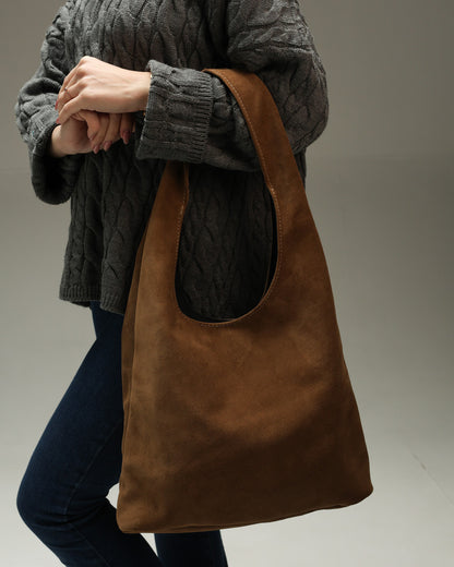 Womens Cappuccino Suede Shopper Bag Handmade Gift for Her