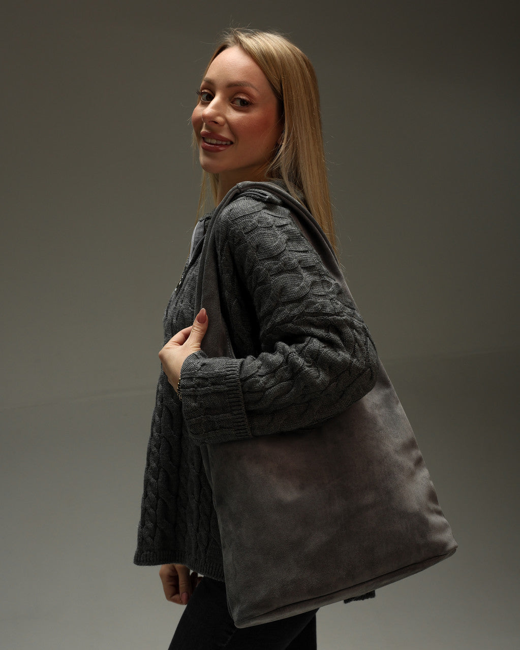 Handmade Womens Suede Shopper Bag Gray Gift for Her