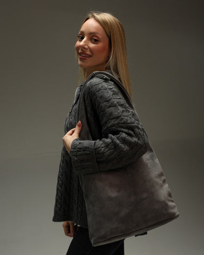 Handmade Womens Suede Shopper Bag Gray Gift for Her