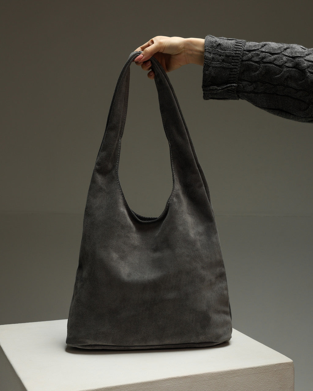 Handmade Womens Suede Shopper Bag Gray Gift for Her