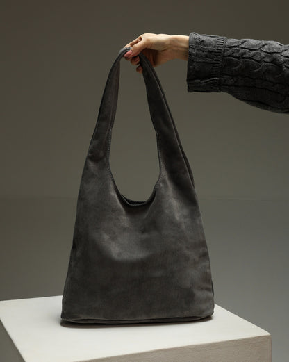 Handmade Womens Suede Shopper Bag Gray Gift for Her
