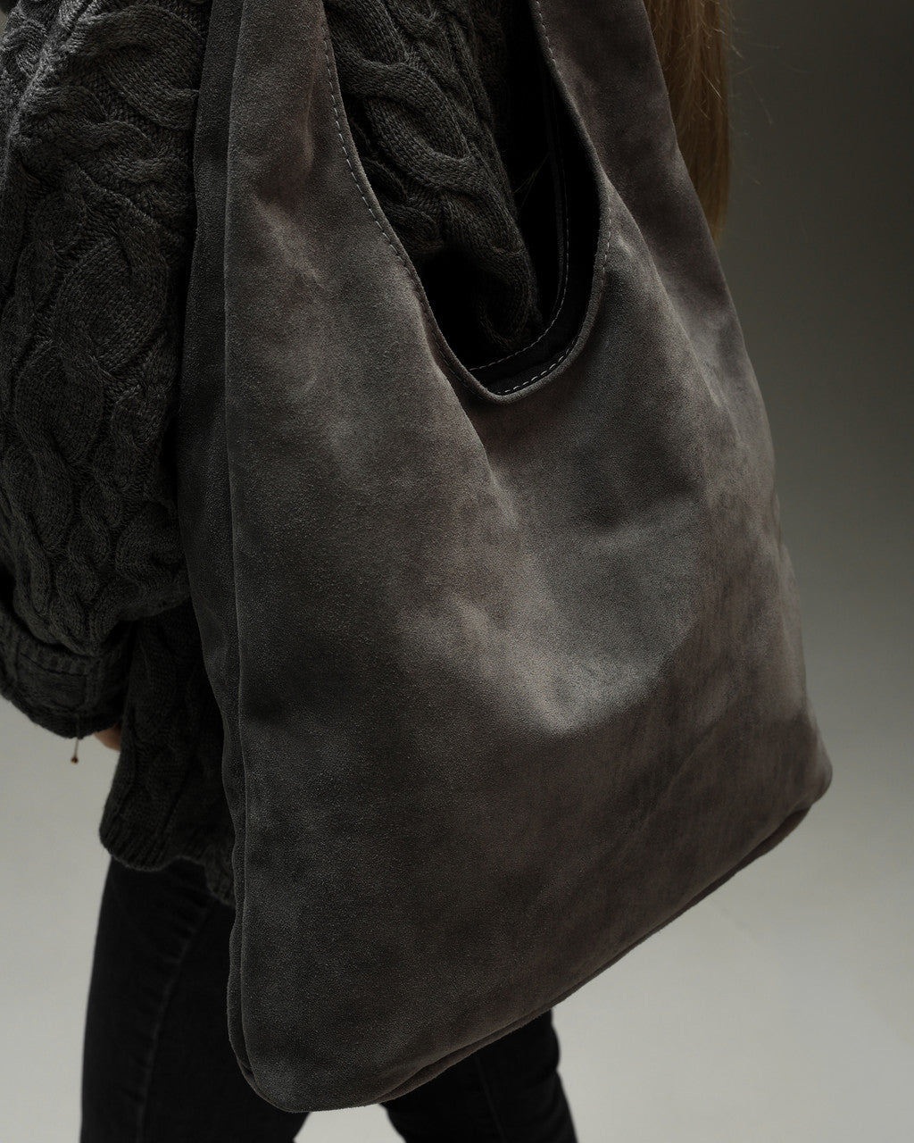 Handmade Womens Suede Shopper Bag Gray Gift for Her