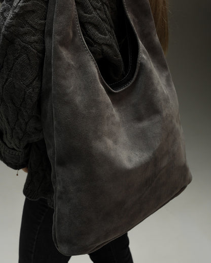 Handmade Womens Suede Shopper Bag Gray Gift for Her