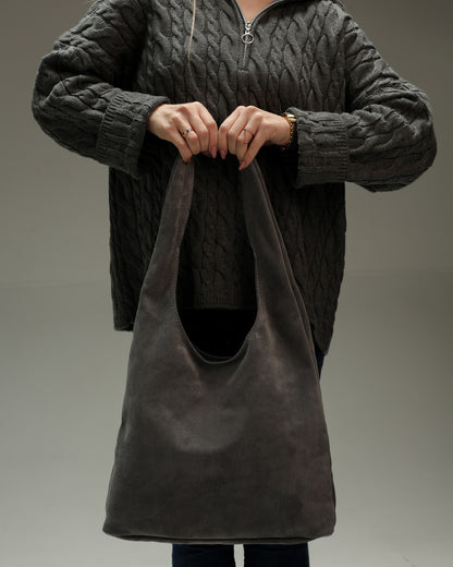 Handmade Womens Suede Shopper Bag Gray Gift for Her