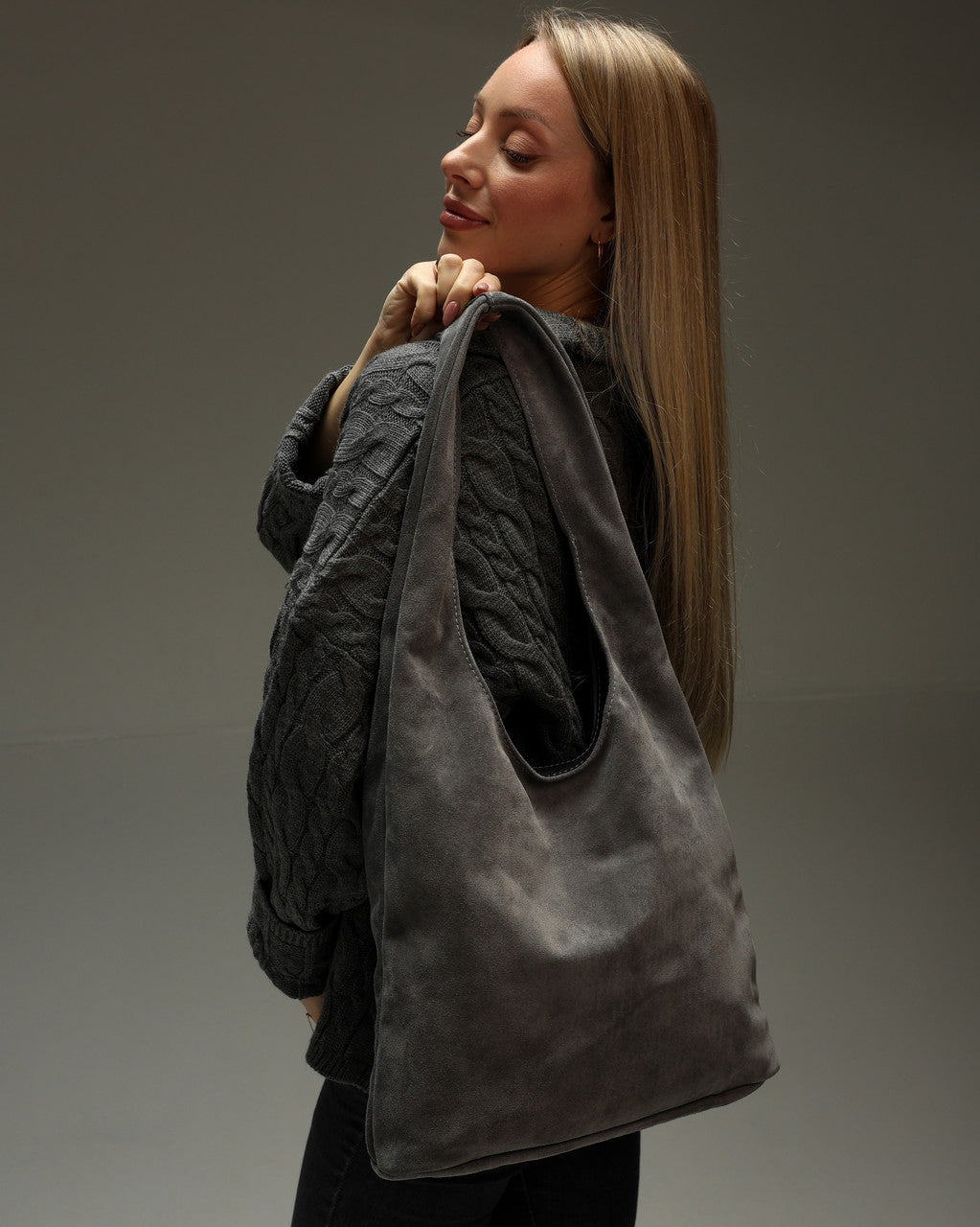 Handmade Womens Suede Shopper Bag Gray Gift for Her