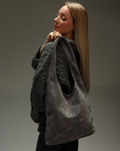 Handmade Womens Suede Shopper Bag Gray Gift for Her