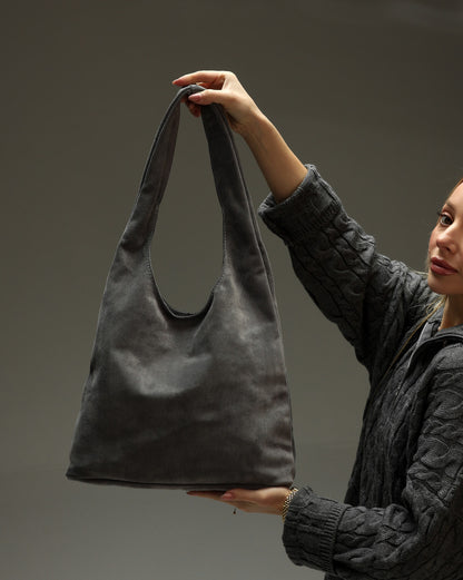 Handmade Womens Suede Shopper Bag Gray Gift for Her