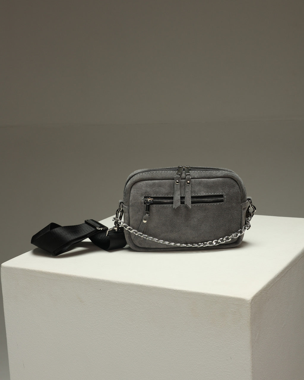 Handmade Womens Suede Crossbody Bag Natural Suede SKILL Gray Gift for Her