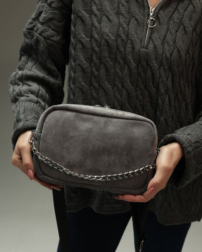 Handmade Womens Suede Crossbody Bag Natural Suede SKILL Gray Gift for Her