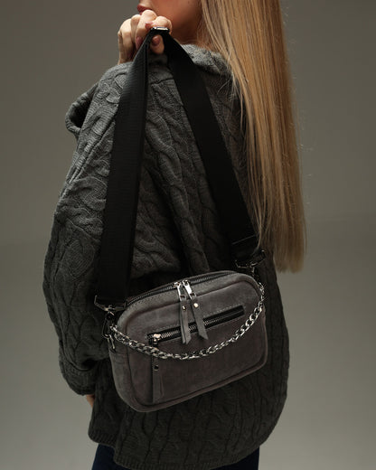 Handmade Womens Suede Crossbody Bag Natural Suede SKILL Gray Gift for Her