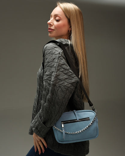 Handmade Women Blue Suede Crossbody Bag Gift for Her Compact Zip Bag