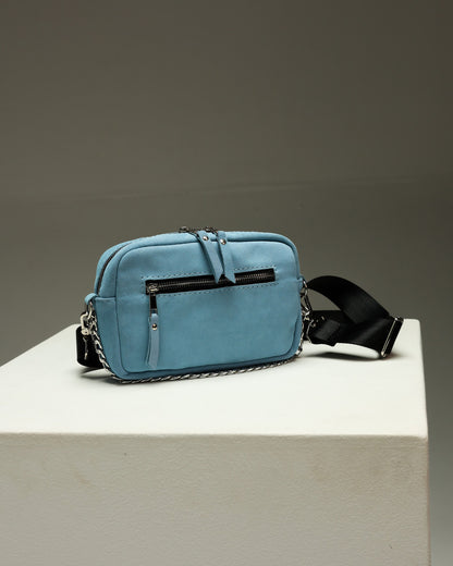 Handmade Women Blue Suede Crossbody Bag Gift for Her Compact Zip Bag