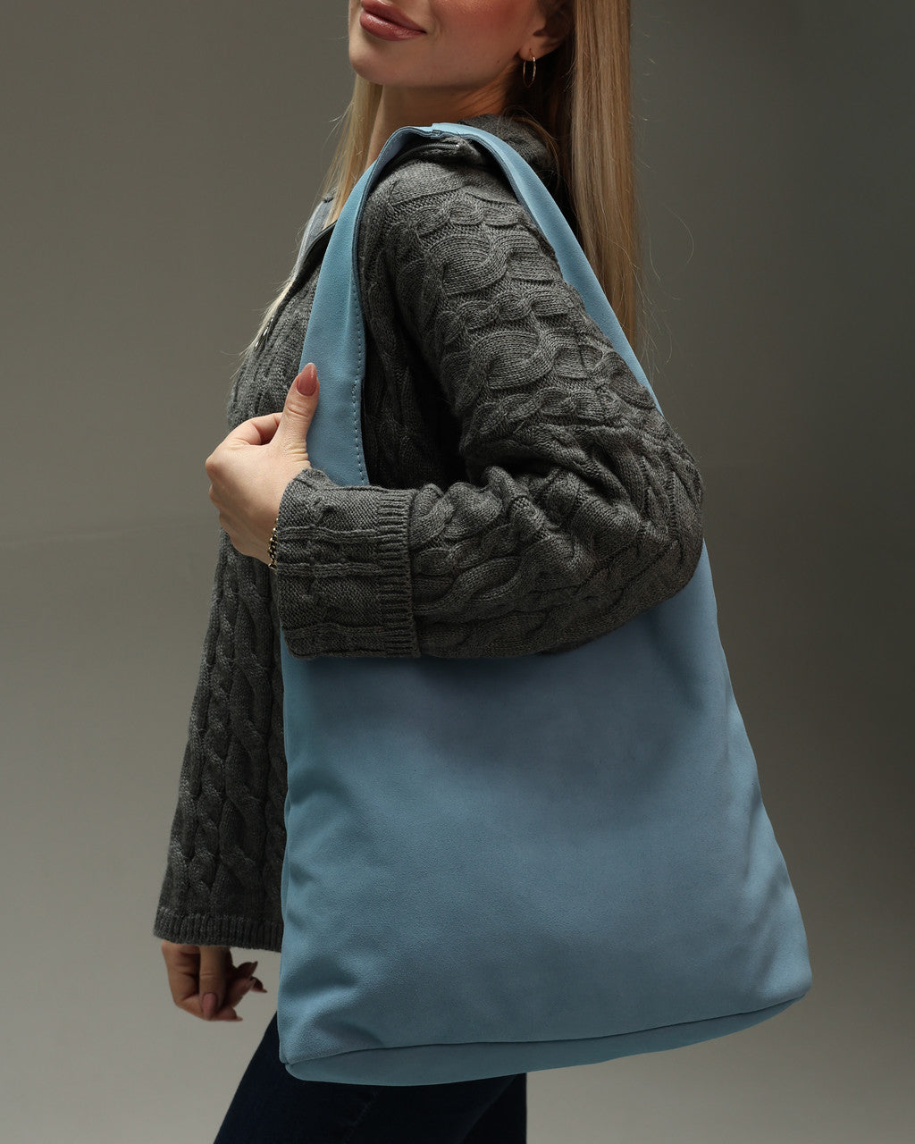 Handmade Womens Blue Suede Shopper Bag Gift For Her Suede Tote Shoulder Bag