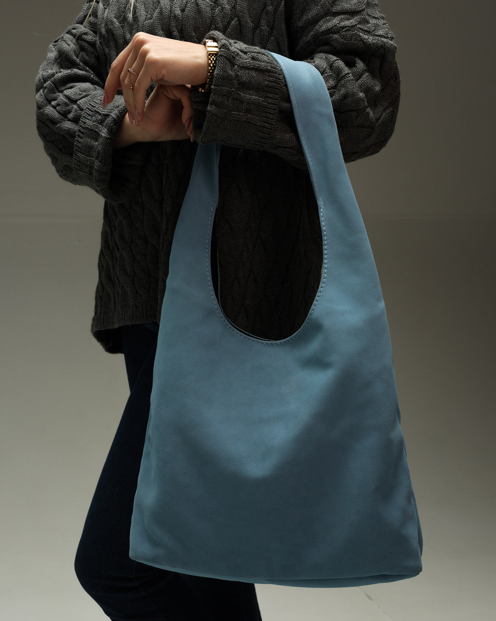 Handmade Womens Blue Suede Shopper Bag Gift For Her Suede Tote Shoulder Bag
