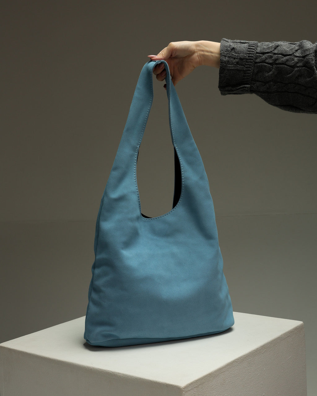 Handmade Womens Blue Suede Shopper Bag Gift For Her Suede Tote Shoulder Bag