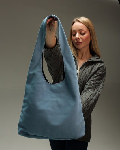 Handmade Womens Blue Suede Shopper Bag Gift For Her Suede Tote Shoulder Bag