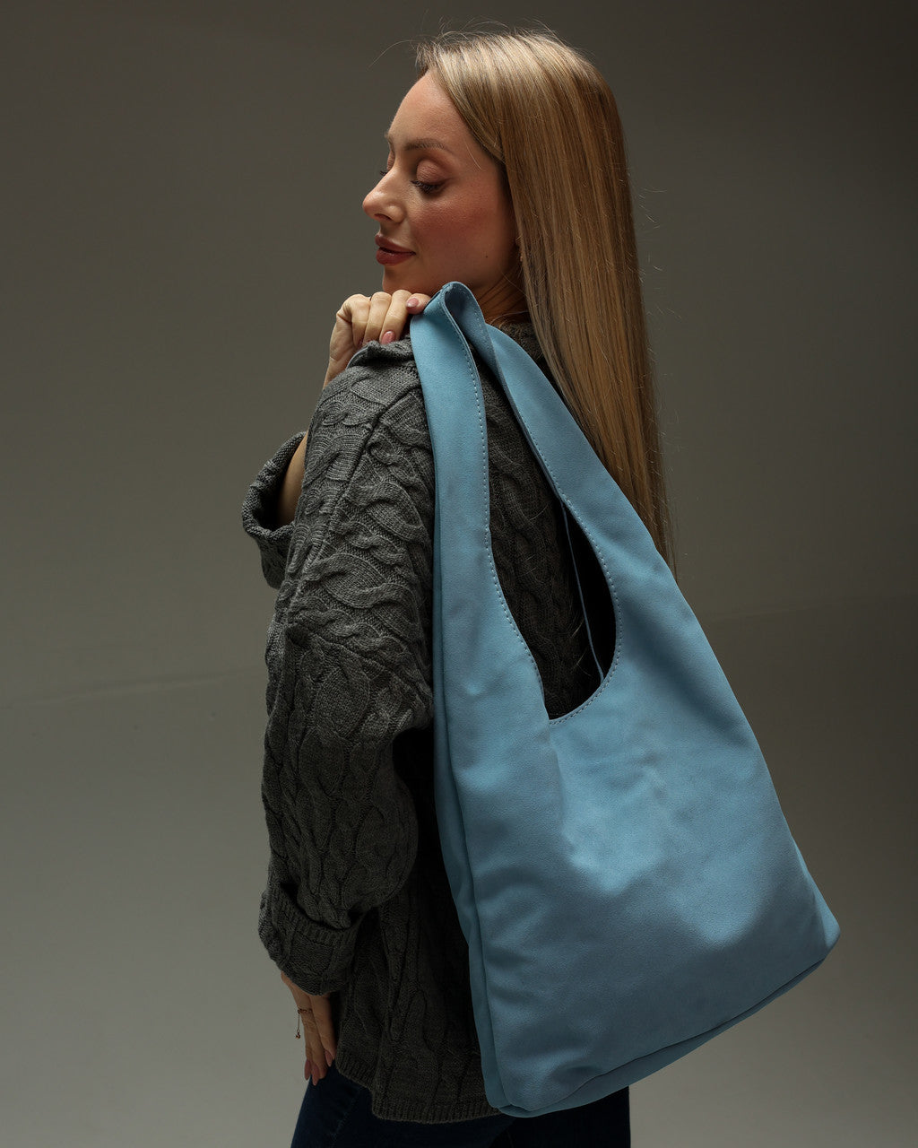 Handmade Womens Blue Suede Shopper Bag Gift For Her Suede Tote Shoulder Bag