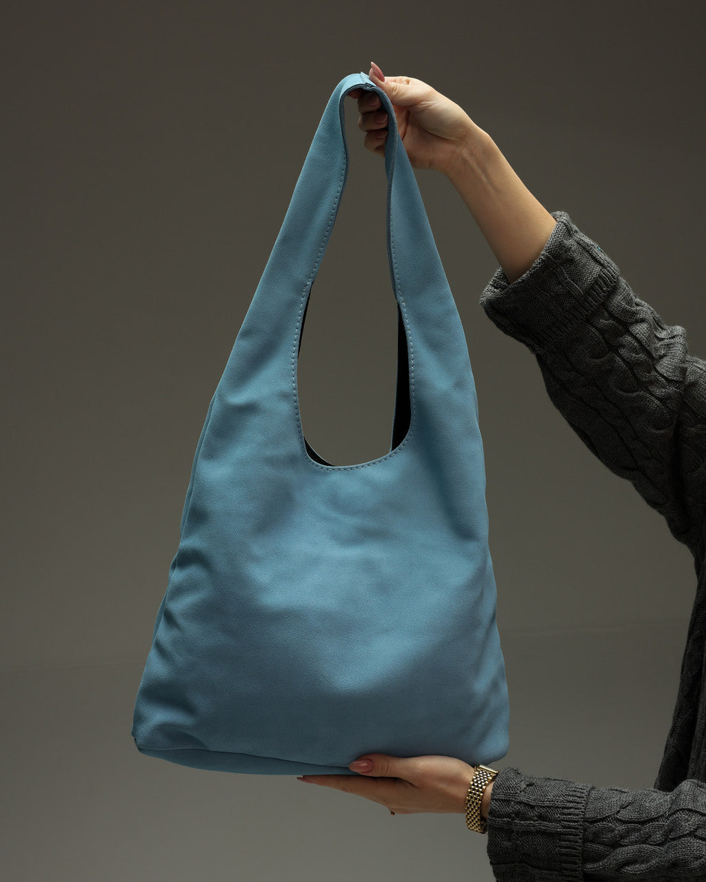 Handmade Womens Blue Suede Shopper Bag Gift For Her Suede Tote Shoulder Bag