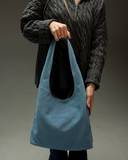 Handmade Womens Blue Suede Shopper Bag Gift For Her Suede Tote Shoulder Bag