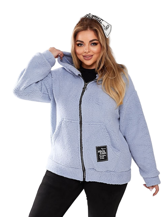 Light Blue Eco Teddy Fur Zip Up Jacket