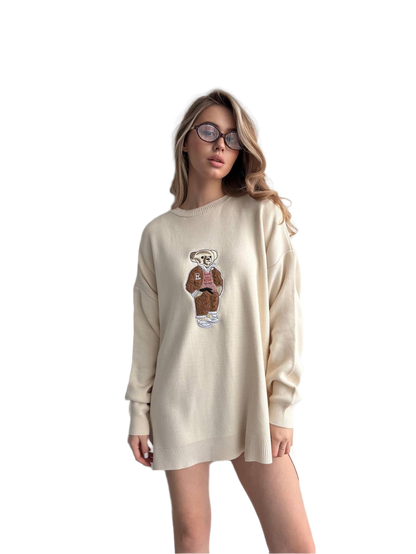 Womens Long Bear Design Sweater Knit Pullover One Size