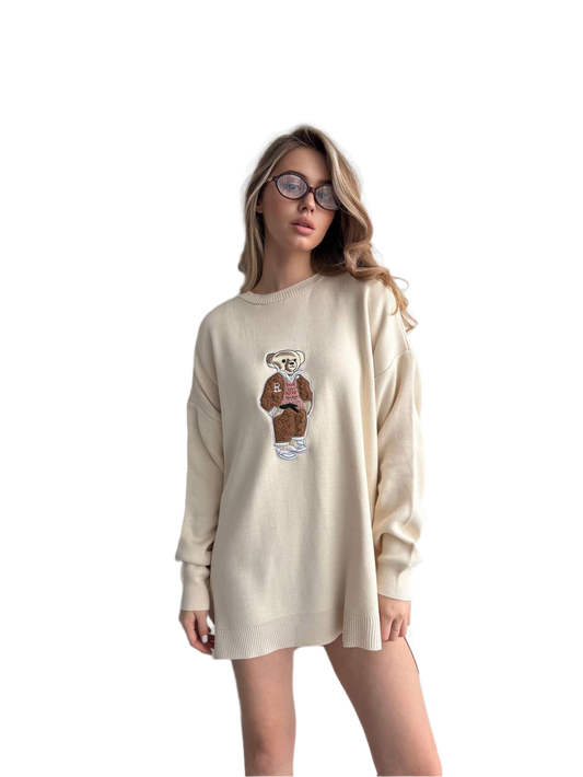 Womens Long Bear Design Sweater Knit Pullover One Size