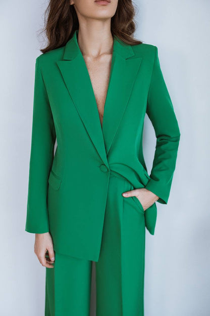 Grass Green Palazzo Suit Diagonal Crepe Womens Wide Leg Two Piece