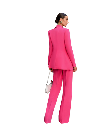 Prom Bridal Wedding Cocktail Graduation Pink Three-Piece Women Suit Jacket Top Trousers Pantsuit Palazzo Pants