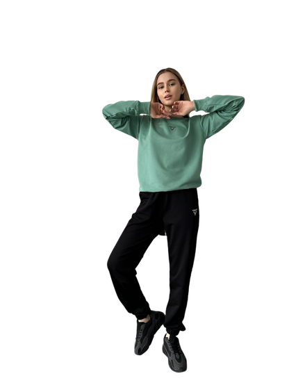 Stylish Green Men's Sweatshirt with Ribbed Cuffs and Neckline