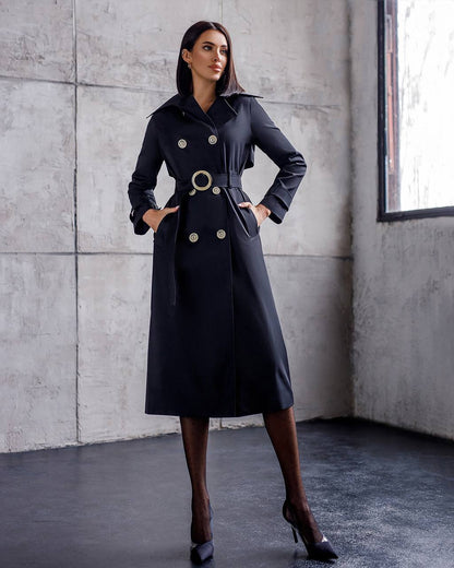 Stylish Black Trench Coat for Women with Belt and Pockets