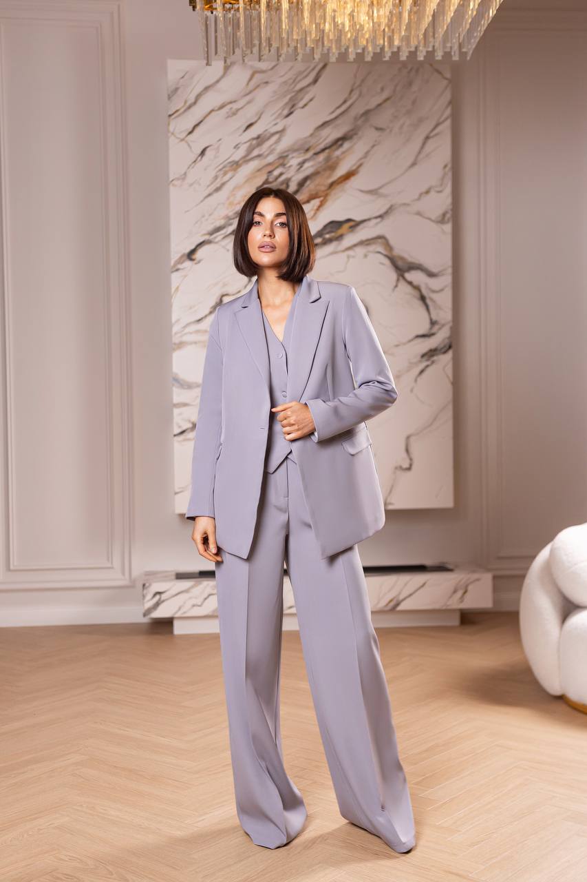 Three Piece Women Suit Soft Lilac Premium Crepe Lined Vest Jacket Trousers