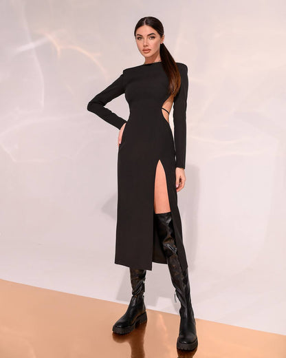 Elegant Backless Midi Dress for Women Long Sleeve Available in Multiple Colors