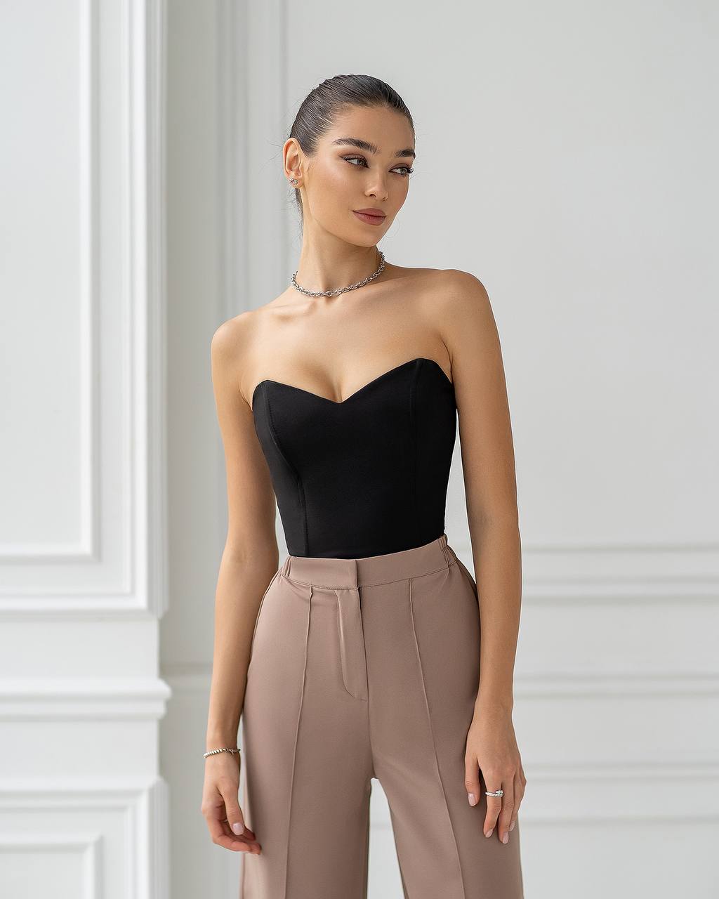 Women Elastic Back Wide Leg Pants Premium Suit Crepe Diagonal